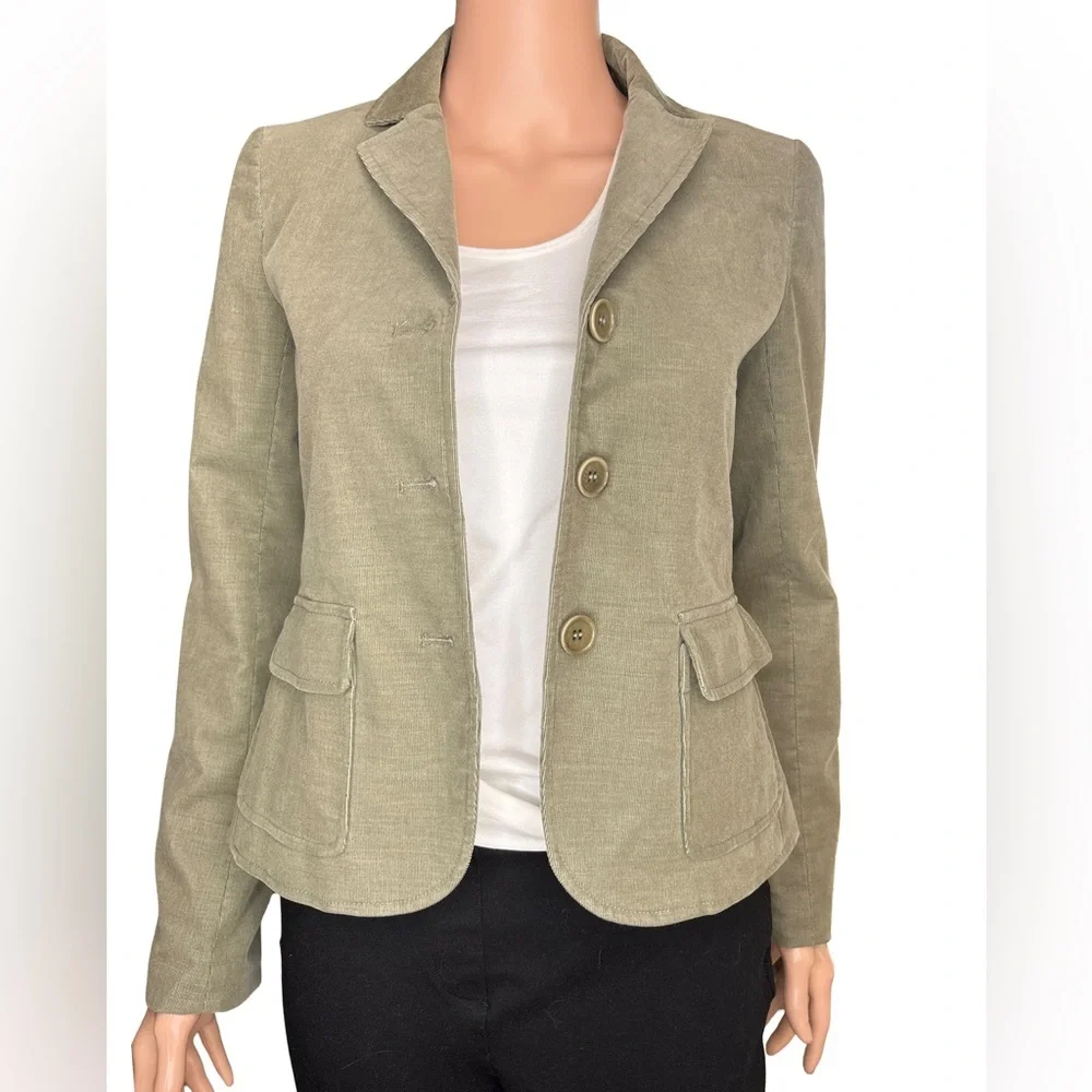 Theory Olive Green Notched Lapel Cordouroy Button Blazer Size 0
